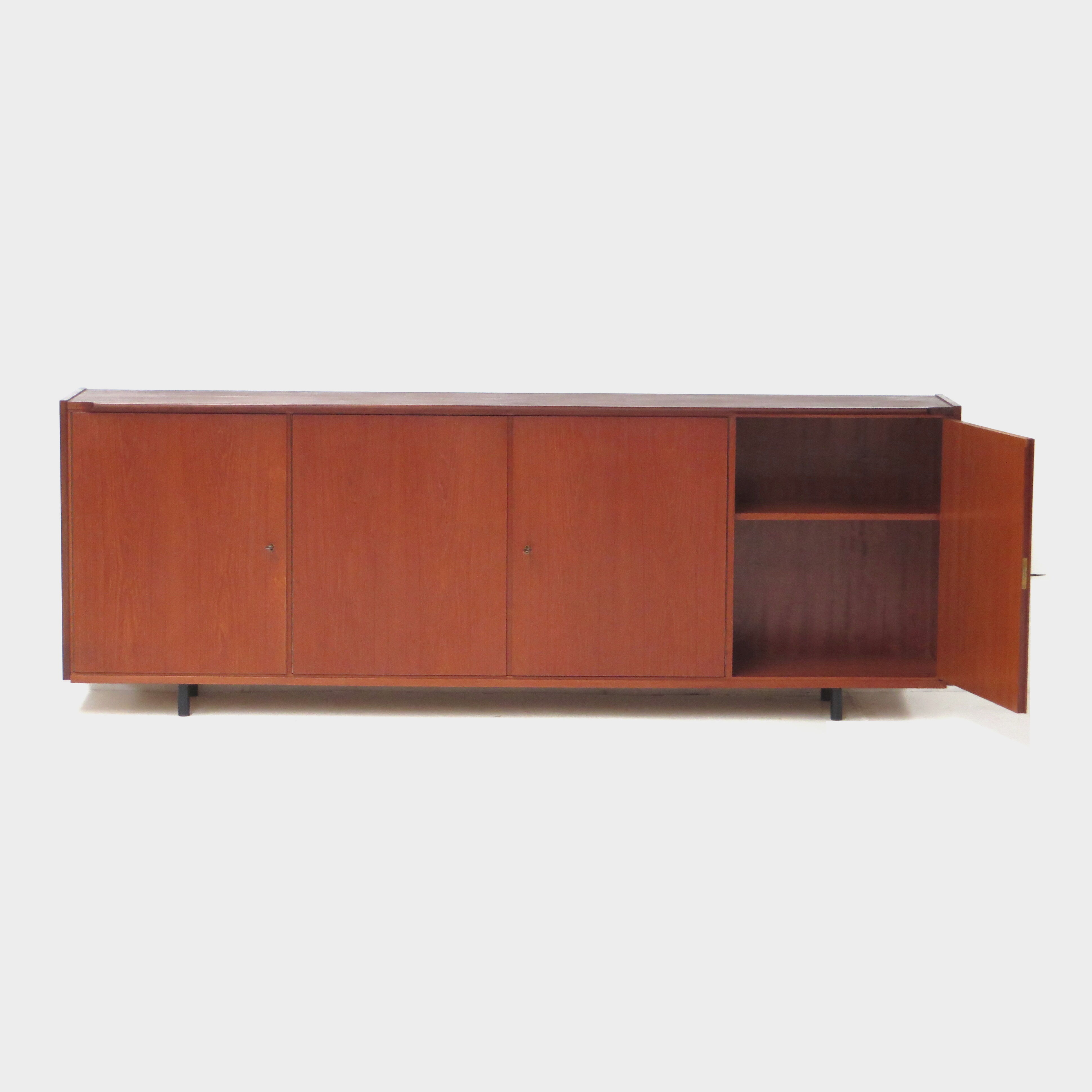 Vintage mid century modern sideboard cabinet made of teak with 4 doors, 1960s