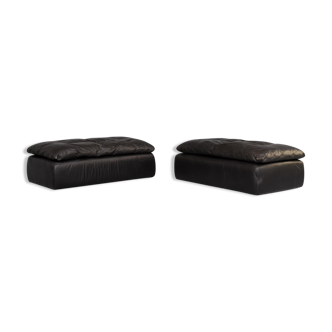 80s black leather pouf, sofa, ottoman set/2