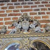 mirror in gray and gold patinated wood with loves