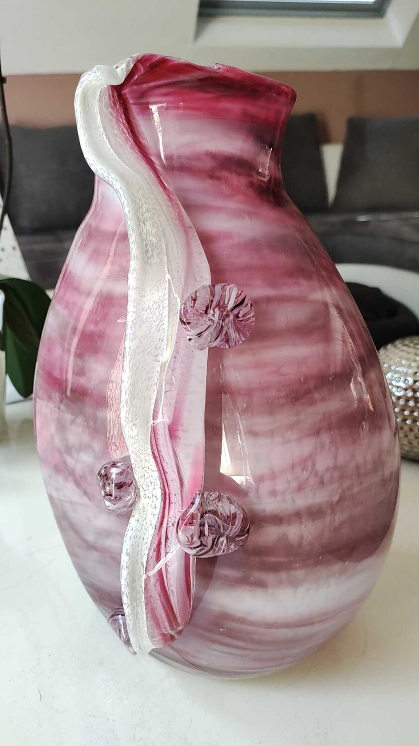 Stylish and refined vase, in marbled blown Art glass, Murano style