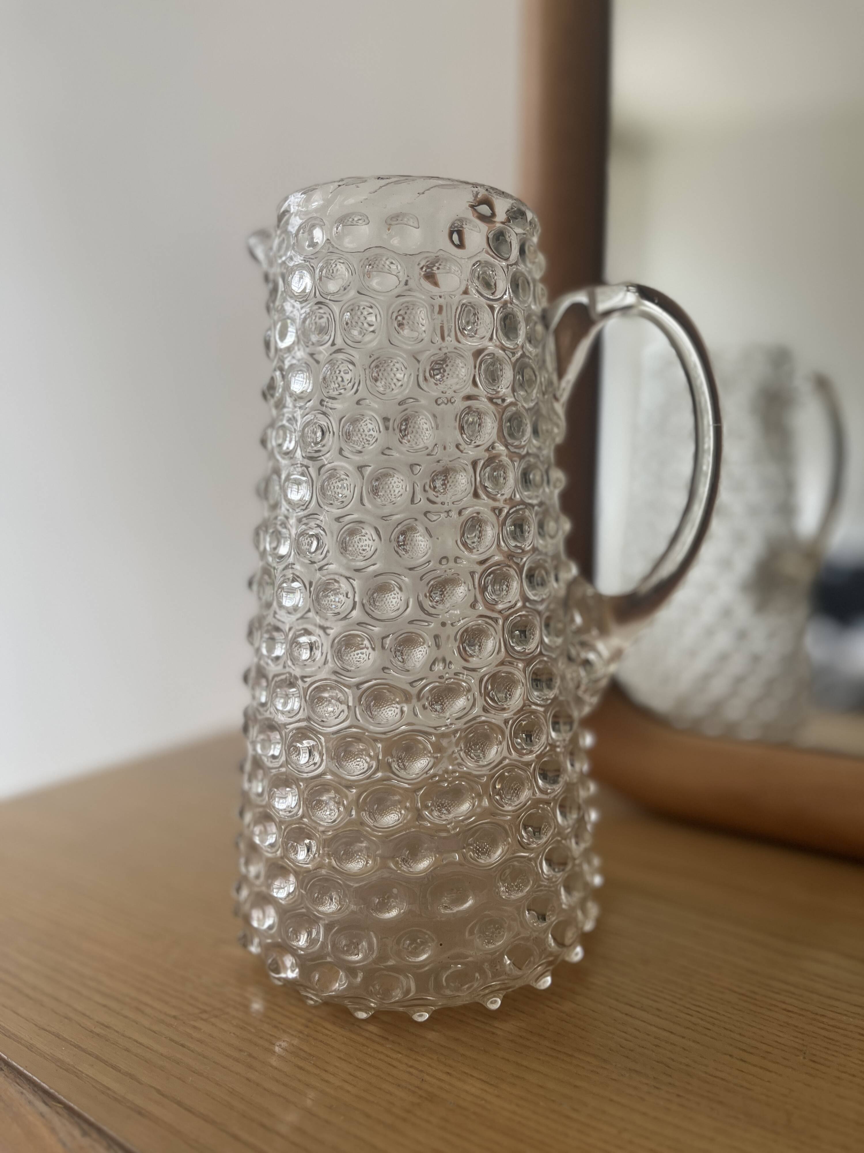 Vintage beaded and mouth-blown carafe or vase in rostrato glass, Italy 1930