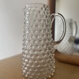 Vintage beaded and mouth-blown carafe or vase in rostrato glass, Italy 1930