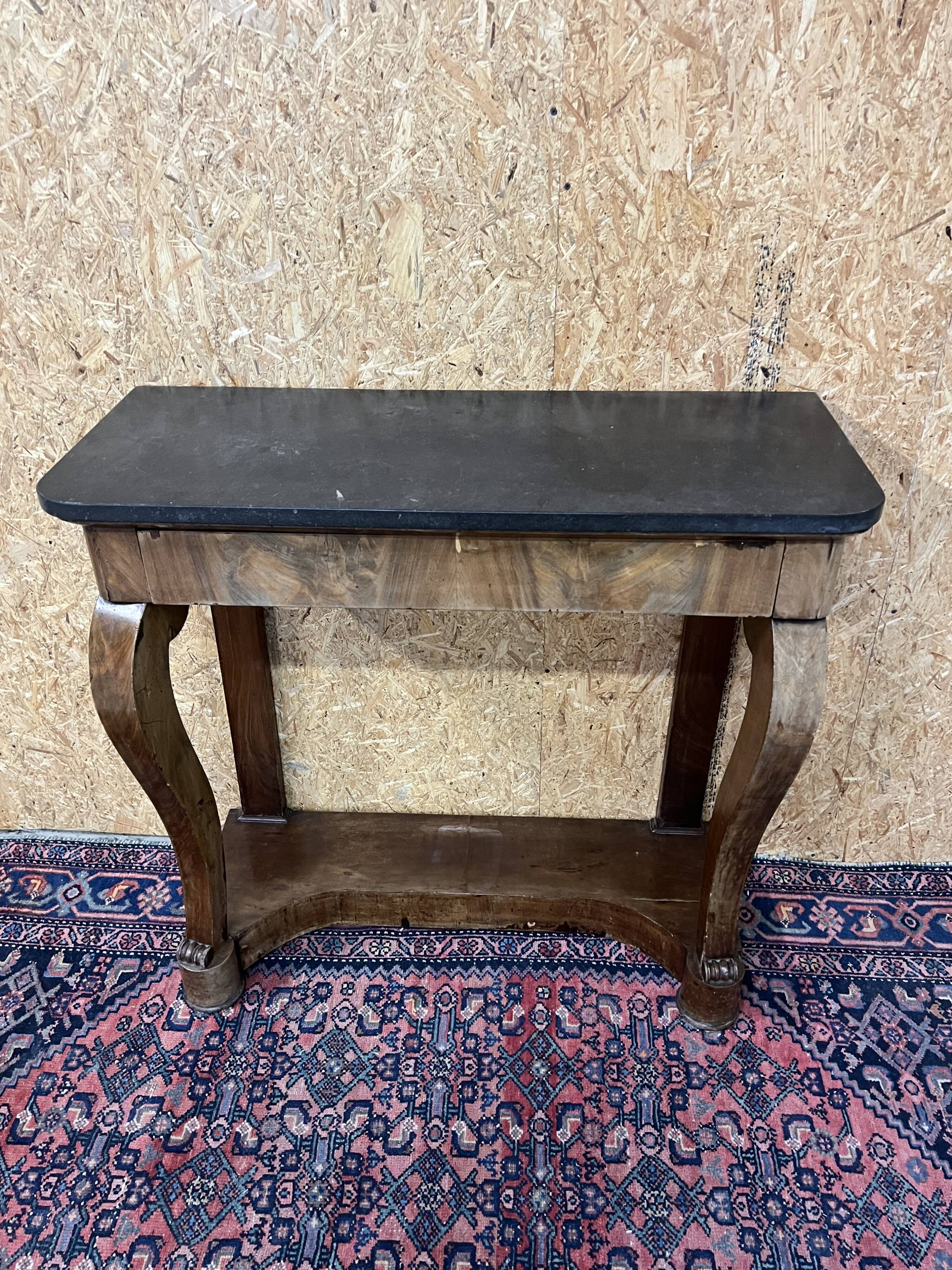 Old mahogany console, styel Restoration, nineteenth, marble top