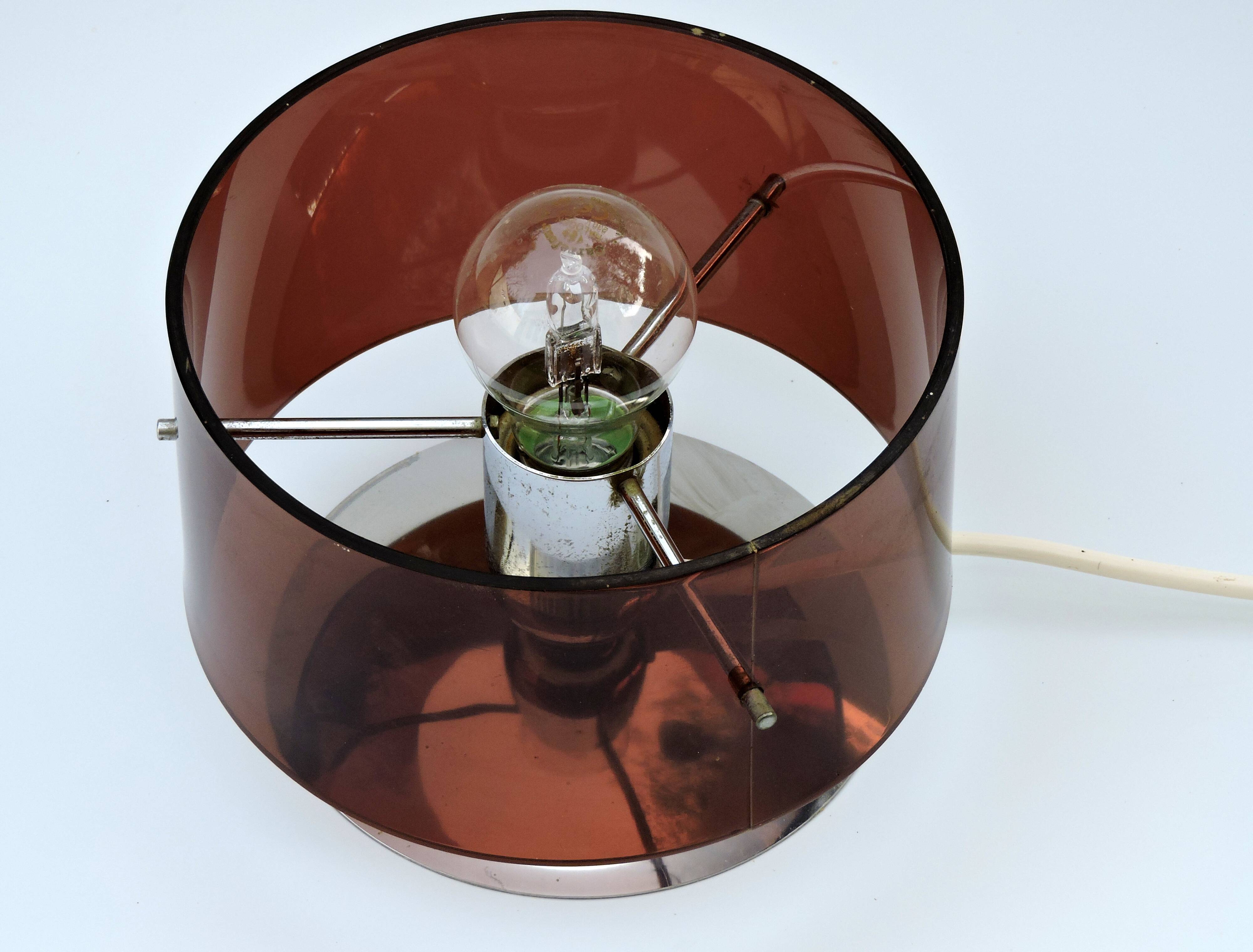 Table lamp Published by Oxar, circa 1972 Philippe Rogier in metal & smoked Altuglas