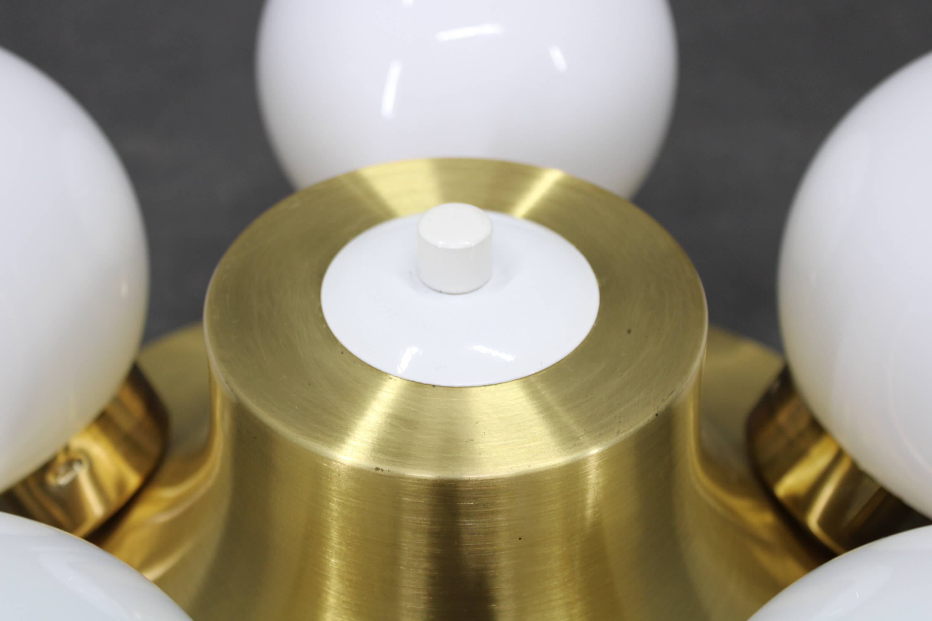 Pair of mid-century brass flush mount lights, 1970s