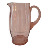 Slightly faceted blown glass pitcher – salmon pink tint – circa