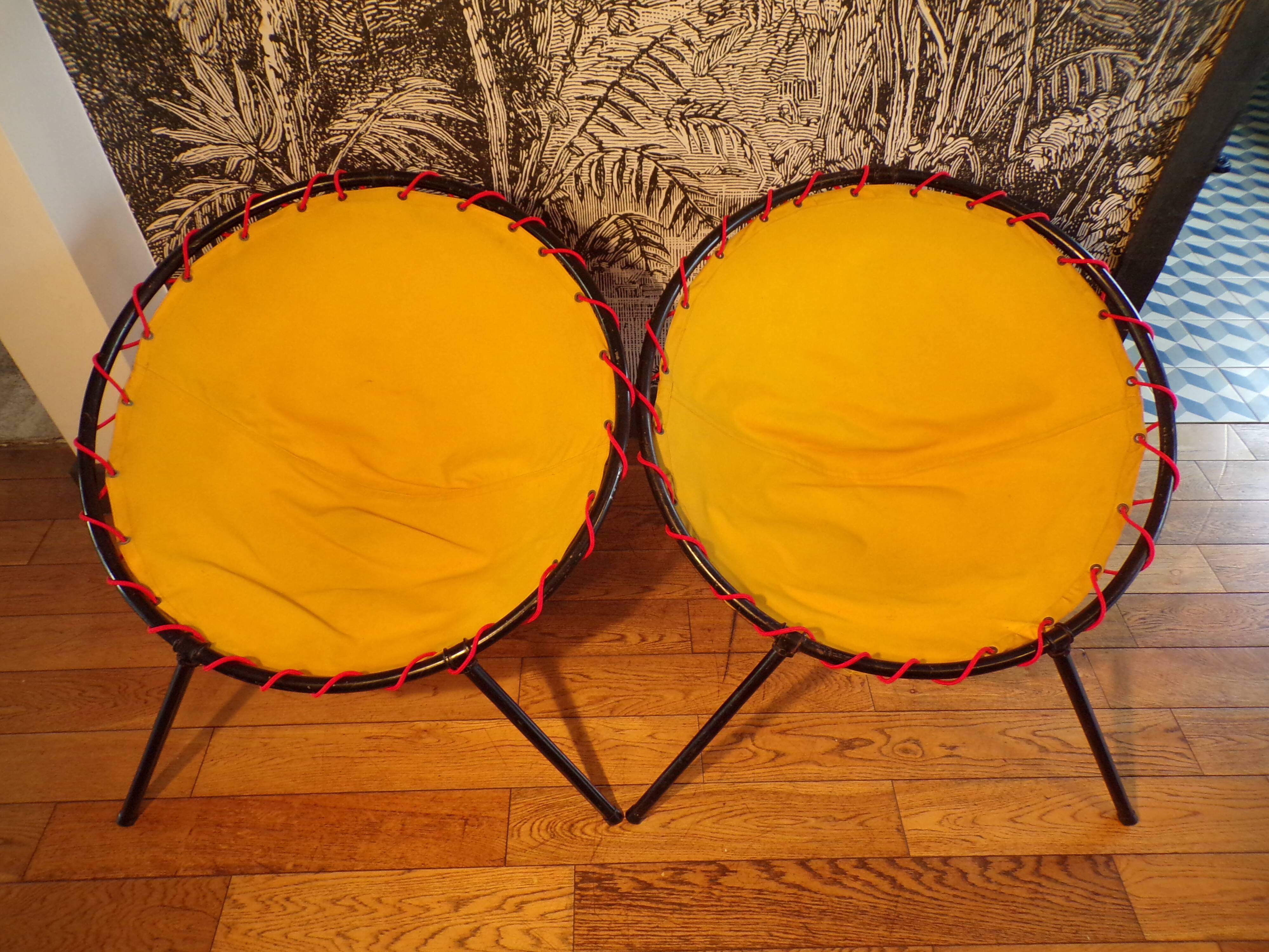 Pair of folding balloon chairs from the 1950s-60s.