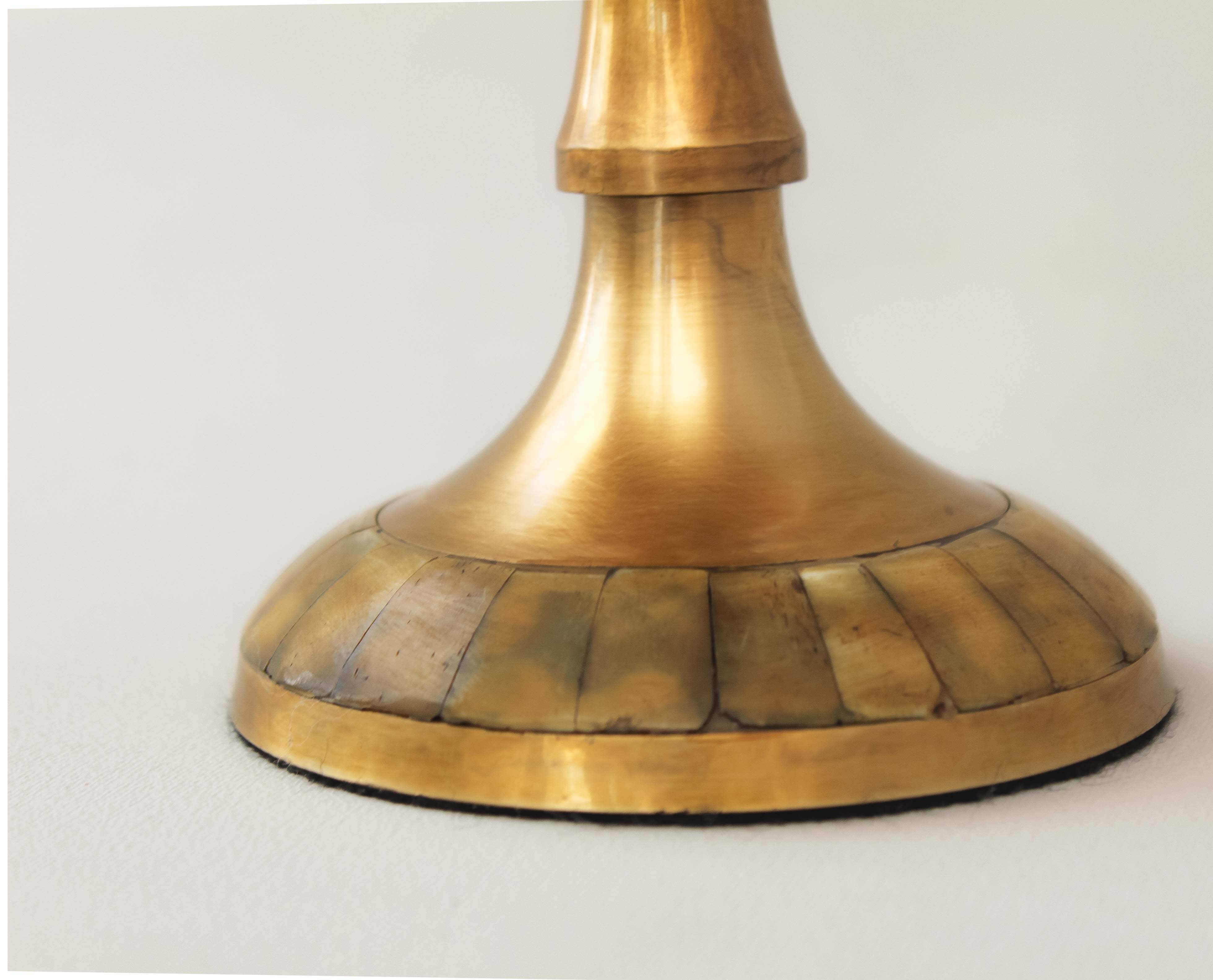 Pair of original bronze candelabros decorated by hand. Porta velas.