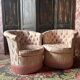 Pair of Hollywood Regency style cabriolet armchairs in satin pink, 1970s.