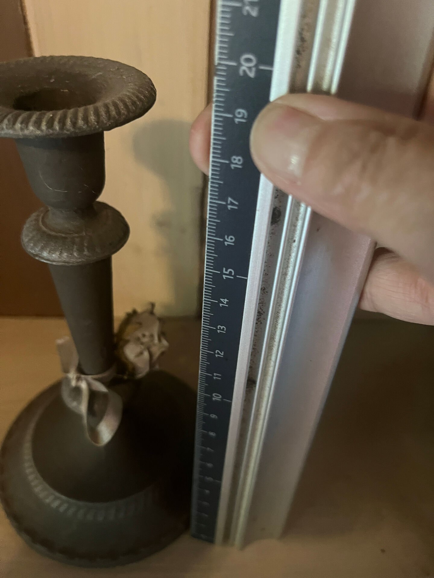 Shabby chic patinated candlestick