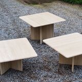 Set of 3 travertine trundle coffee tables from the 70s