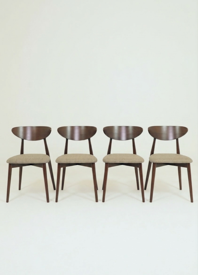 Set of 4 Modern Beech Wood Dining Chair, Herringbone yellow fabric