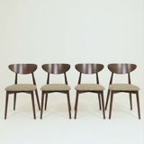 Set of 4 Modern Beech Wood Dining Chair, Herringbone yellow fabric