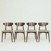Set of 4 Modern Beech Wood Dining Chair, Herringbone yellow fabric