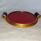 Art Deco plateau in red glass and brass – Bakelite handles, circa 1930