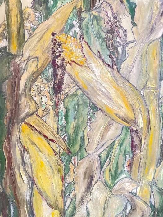 Morokoshi I (Corn I) by Miyazaki Kumiko large Japanese oil painting, 1930-1940