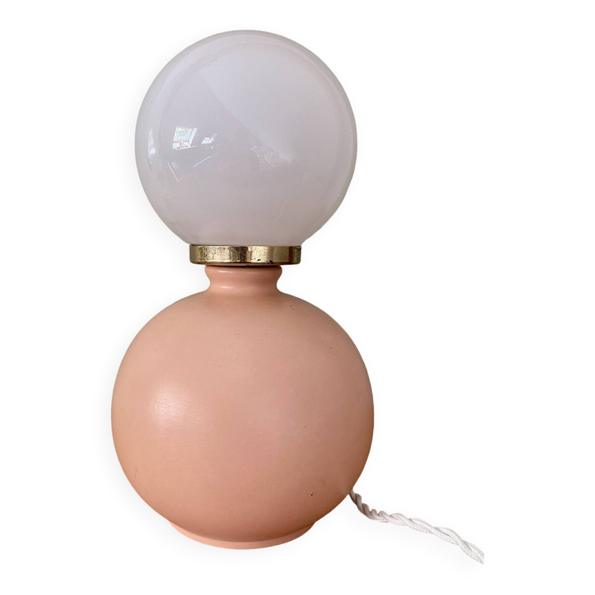 Vintage table lamp in pink ceramic and white opaline