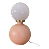 Vintage table lamp in pink ceramic and white opaline