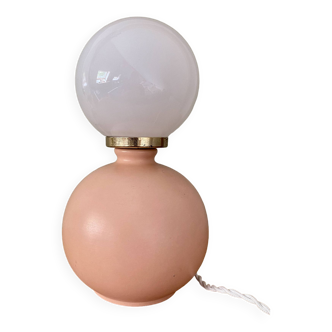 Vintage table lamp in pink ceramic and white opaline