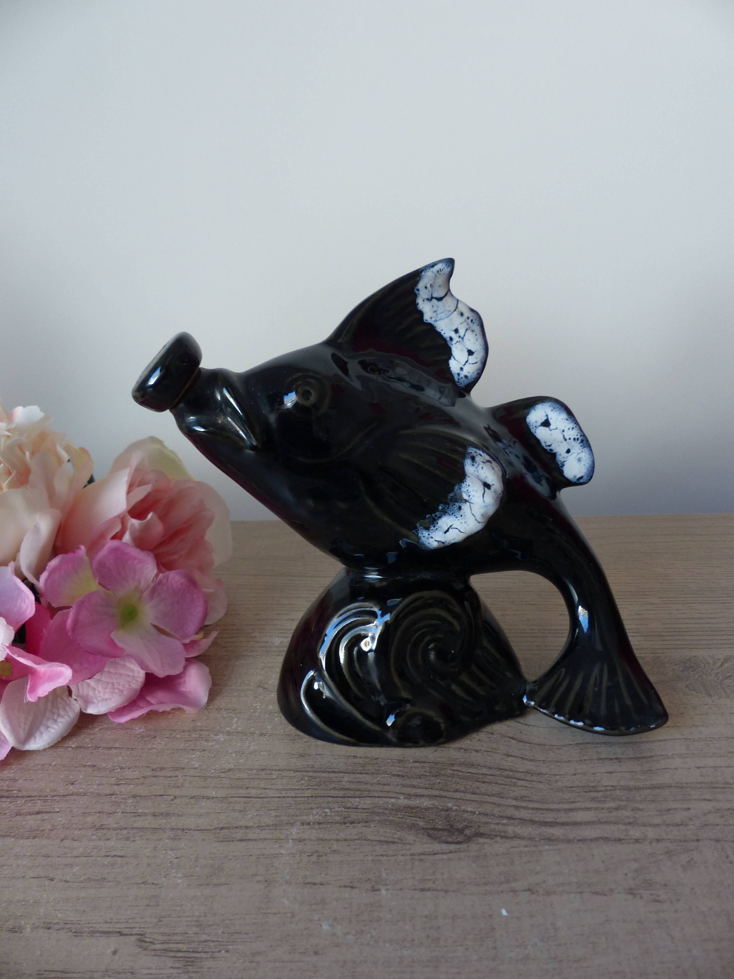 Zoomorphic fish pitcher, vintage pottery fish ceramic pitcher