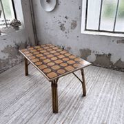 1950s rattan table with ceramic top