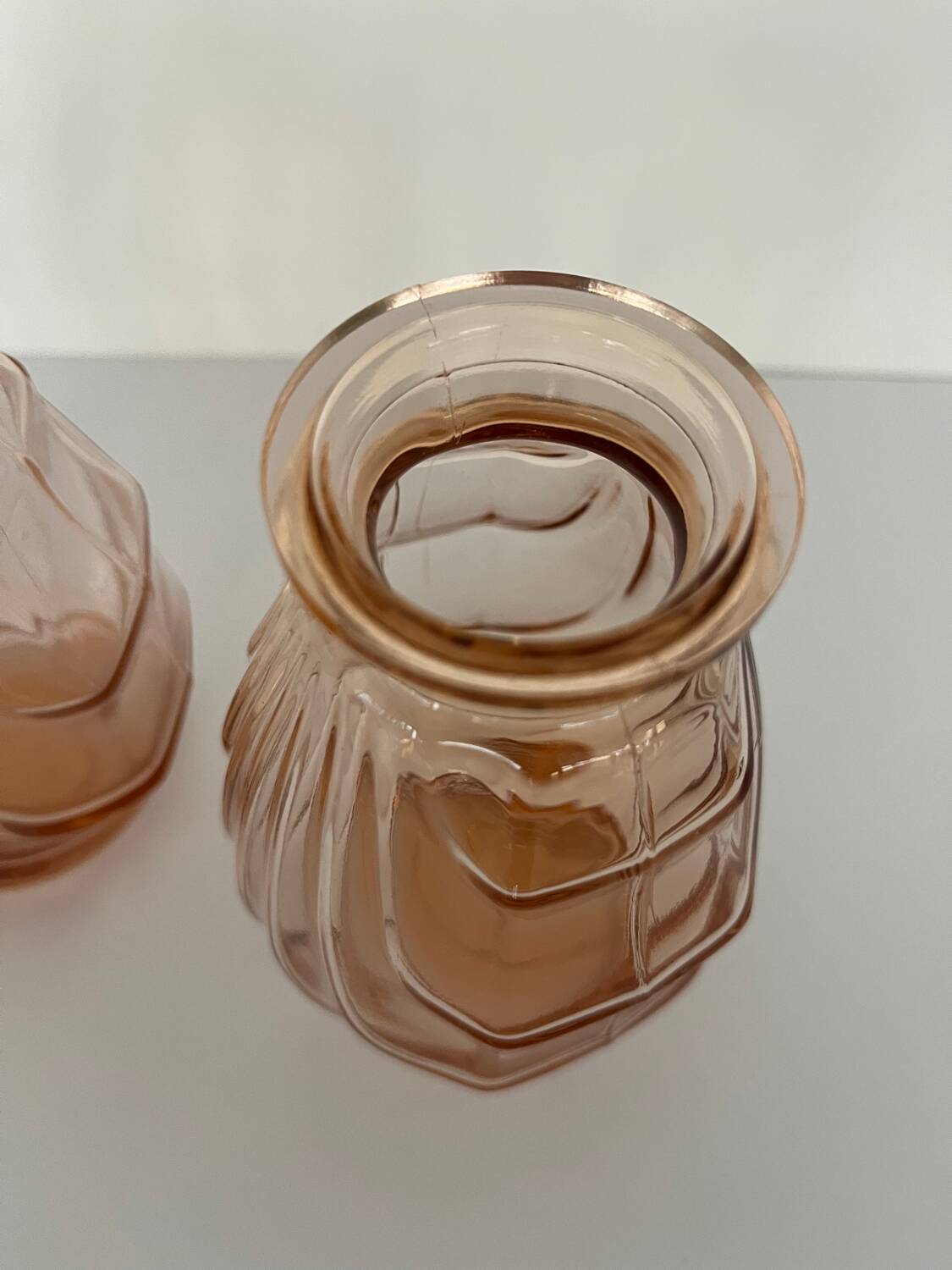 Pair of small pink glass Art Deco vases