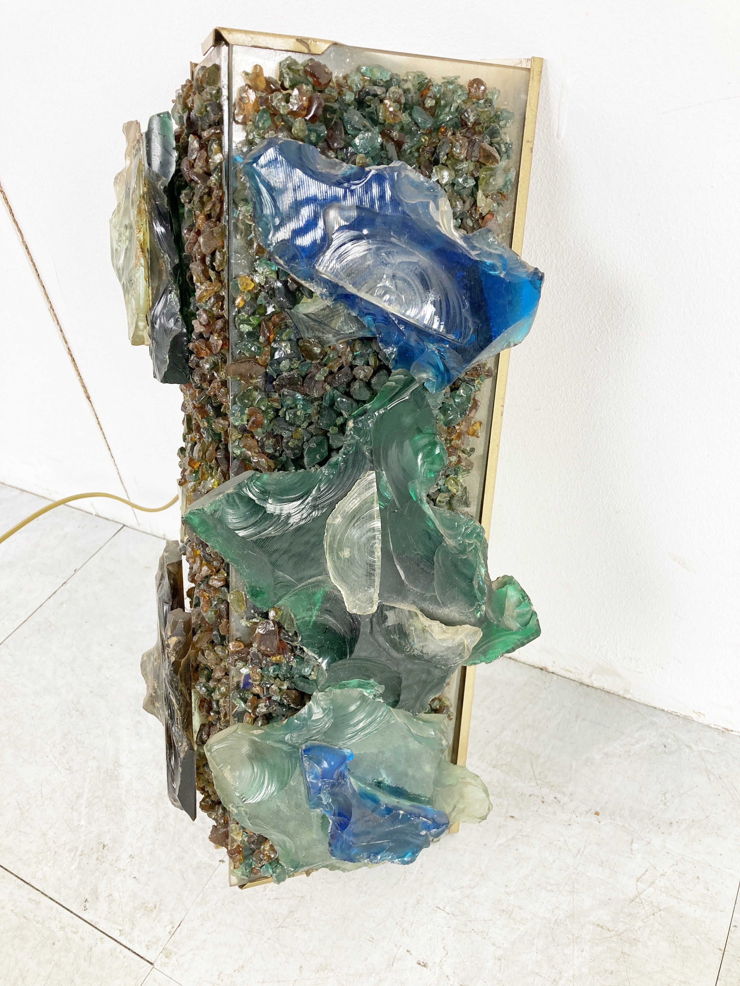 Vintage brutalist glass wall lamp, 1960s