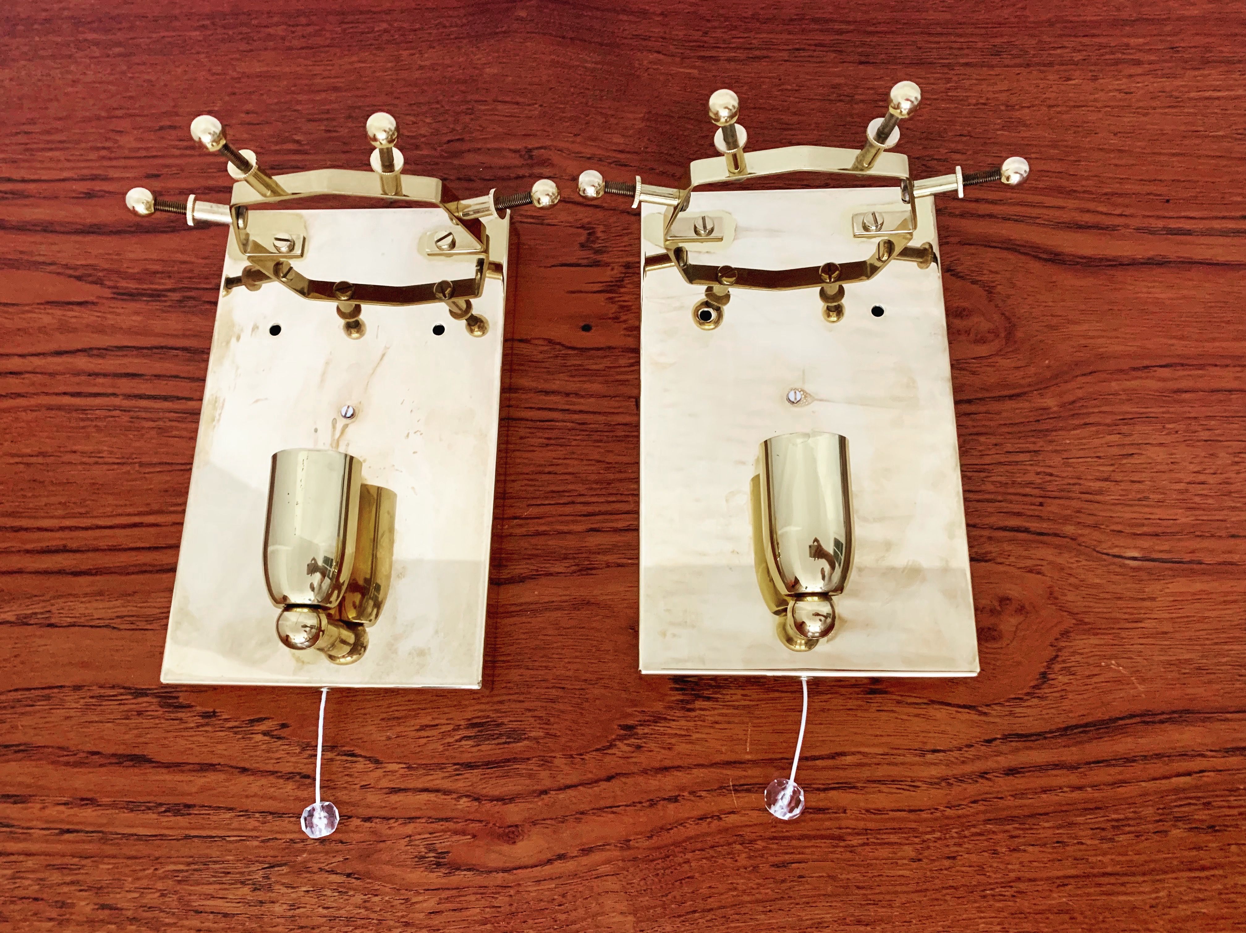 Set of 2 Mid Century Modern gilded ice glass wall lamps by J.T. Kalmar