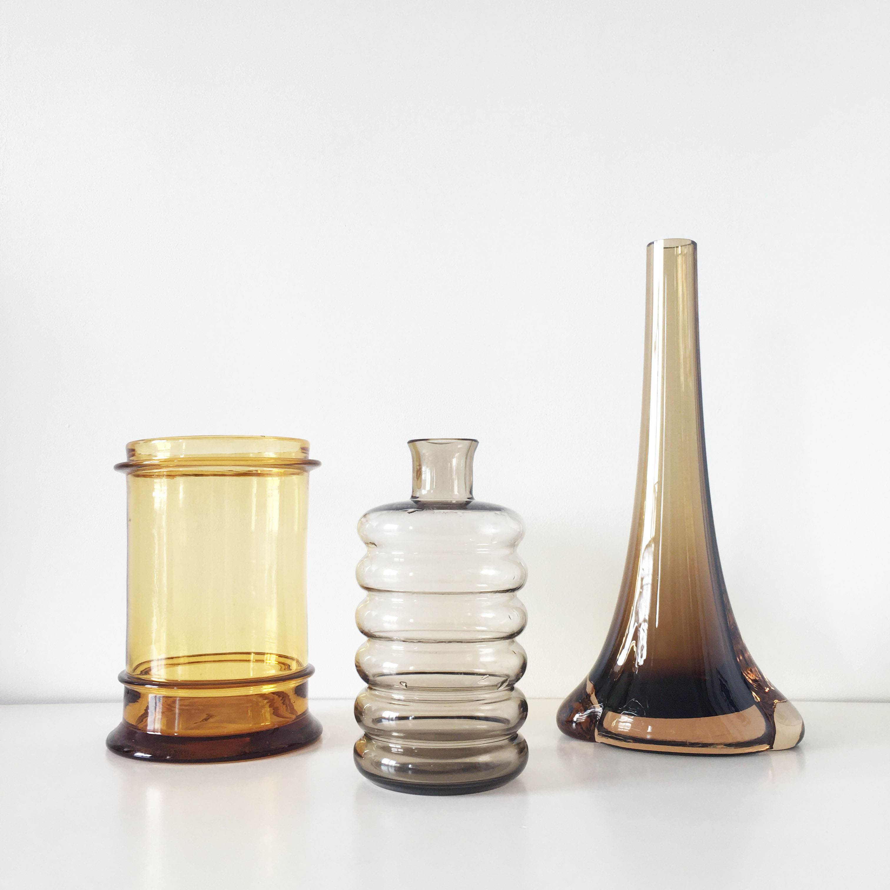 Set of vintage smoked glass vases