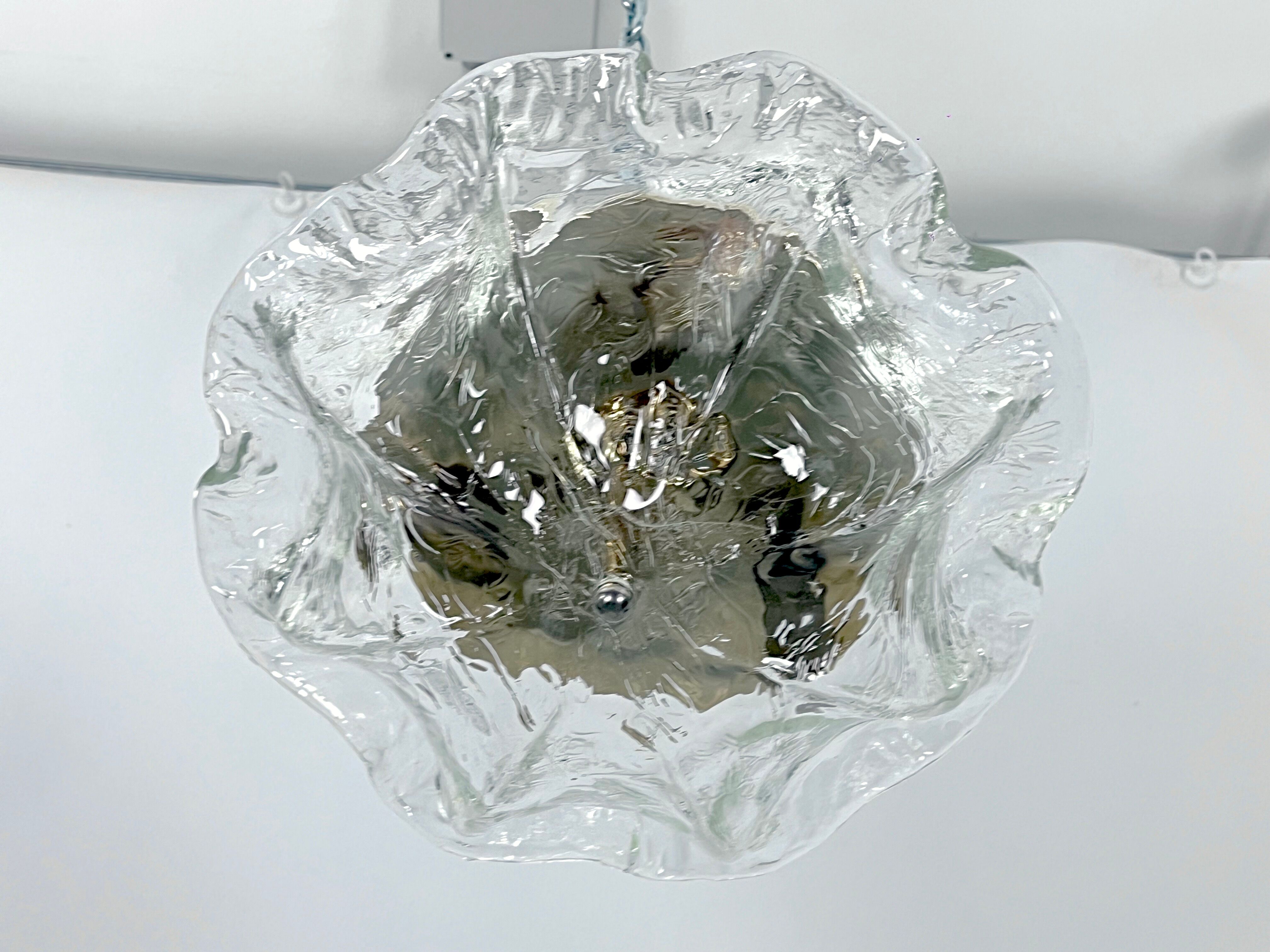 Vintage La Murrina ceiling lamp in clear Murano glass and brass. Italy 1980s
