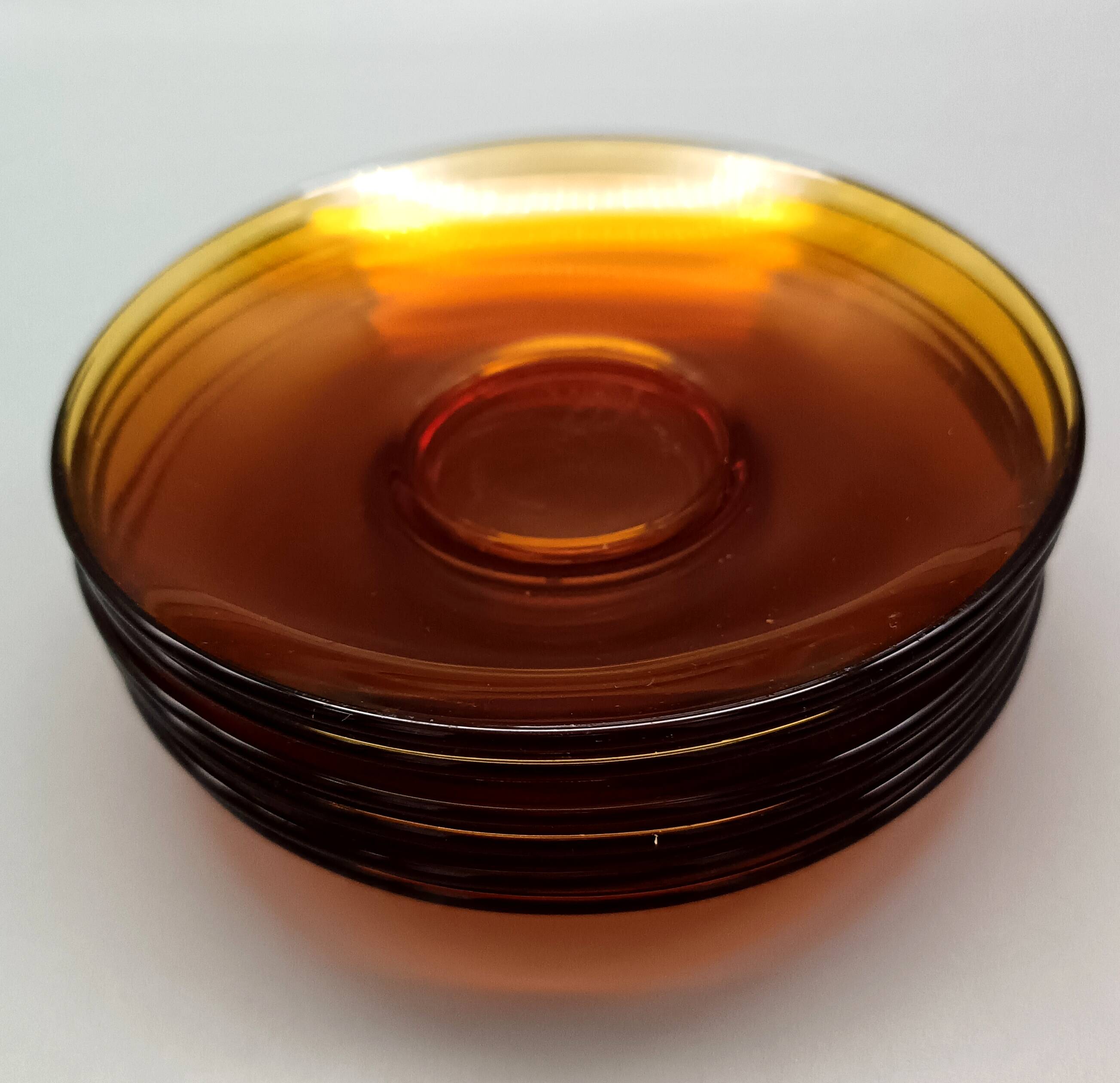 6 DURALEX CUPS with SAUCERS amber color France vintage