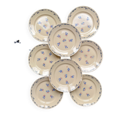 8 assiettes plates porcelaine vintage K&G Luneville "Flore" 1950s petites fleurs bleues