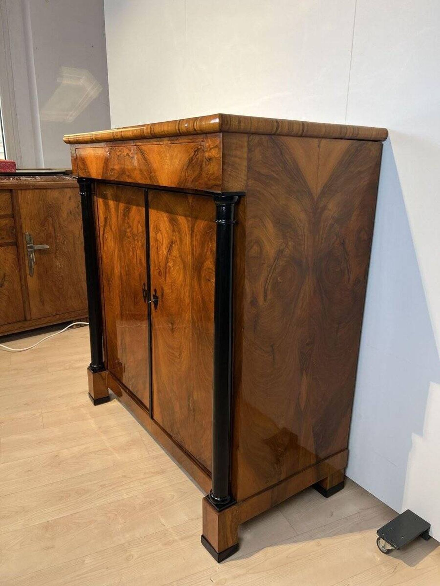 Large Biedermeier Half-Cabinet in Ebonized Walnut, South Germany, 1820