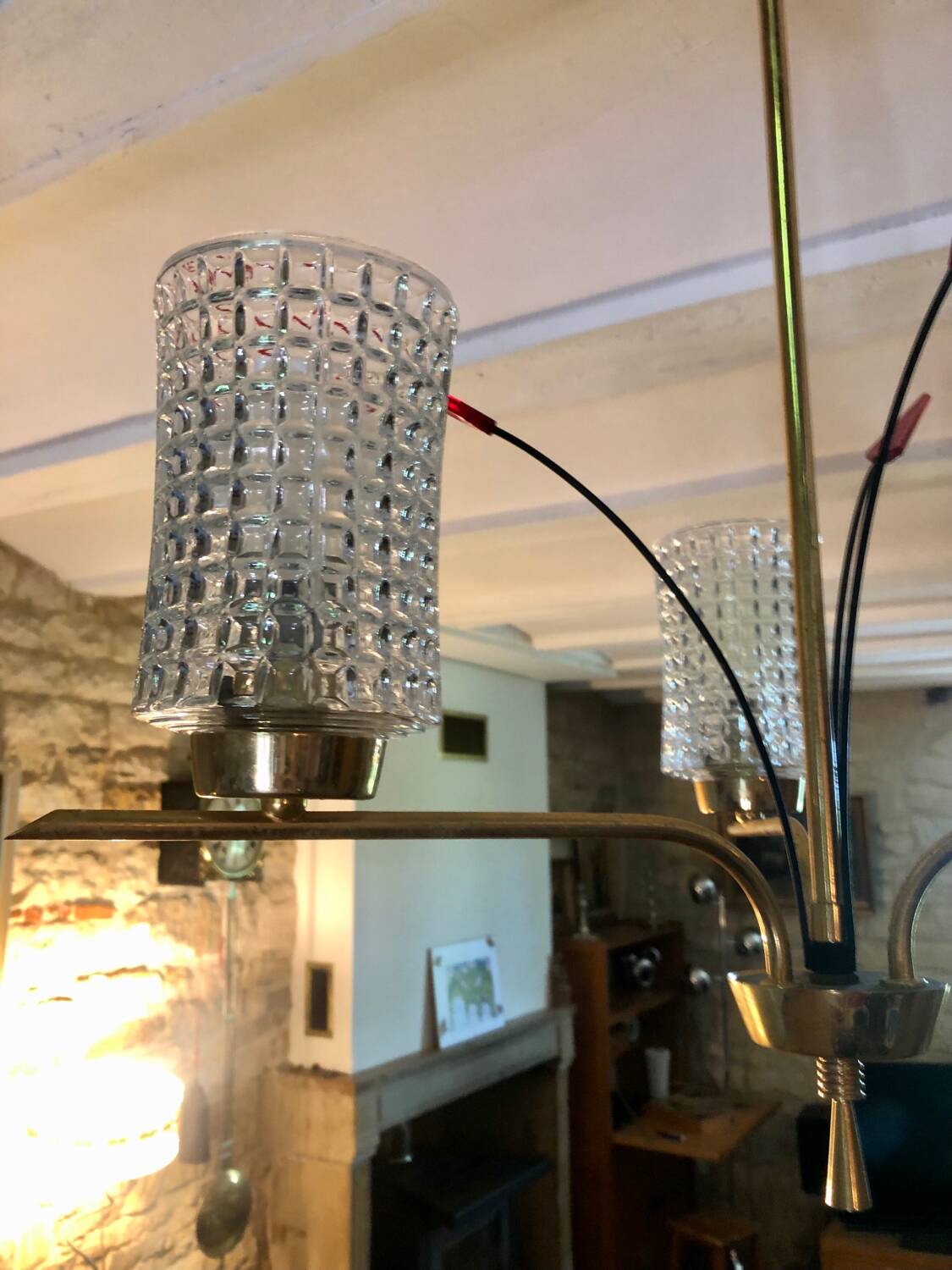 Vintage brass and crystal chandelier