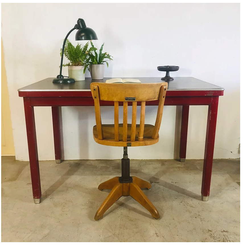 Red vintage steel desk or table