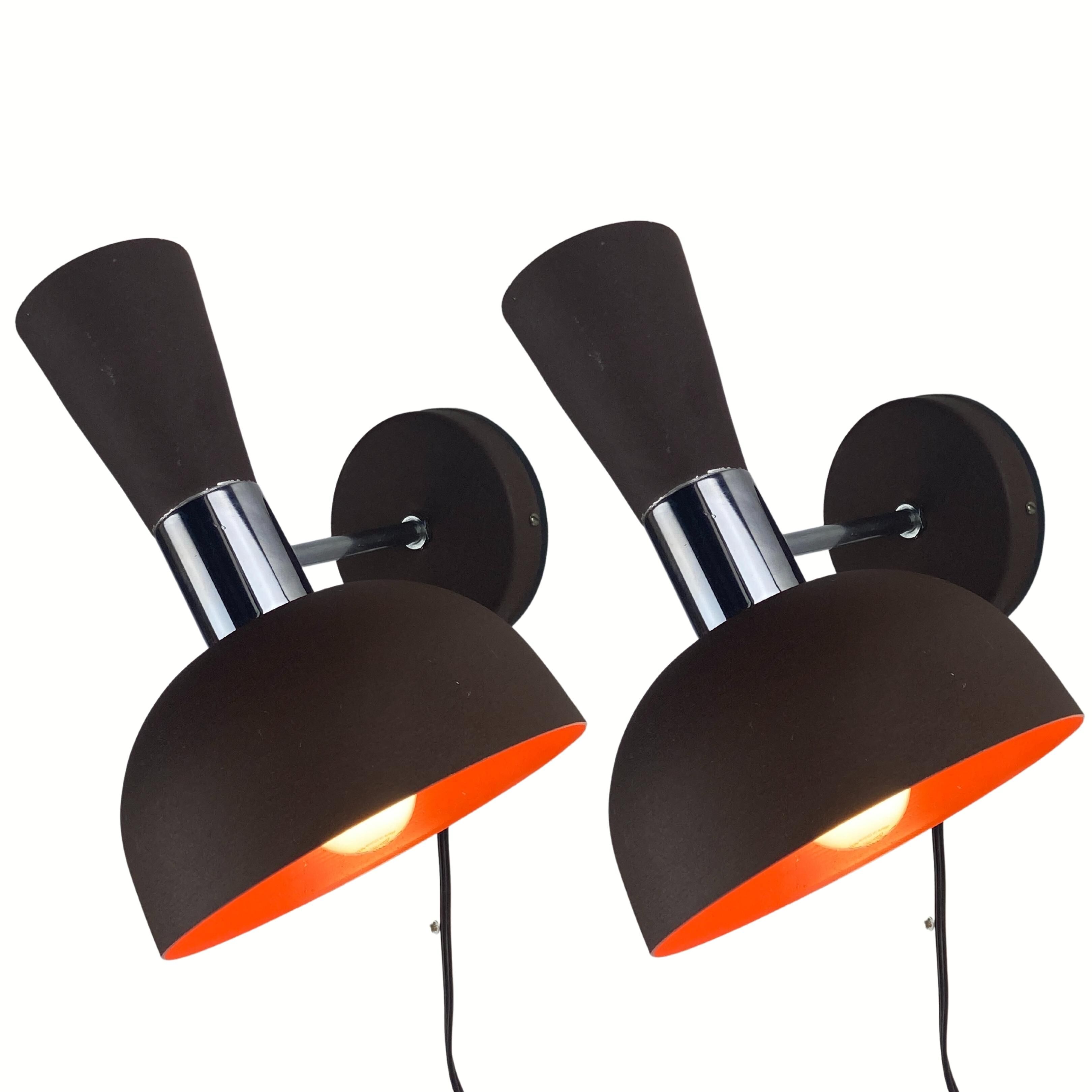 Midcentury brown vintage wall sconces by Herda, Dutch 1970s