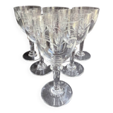 6 White wine or port glasses in blown, cut and engraved crystal