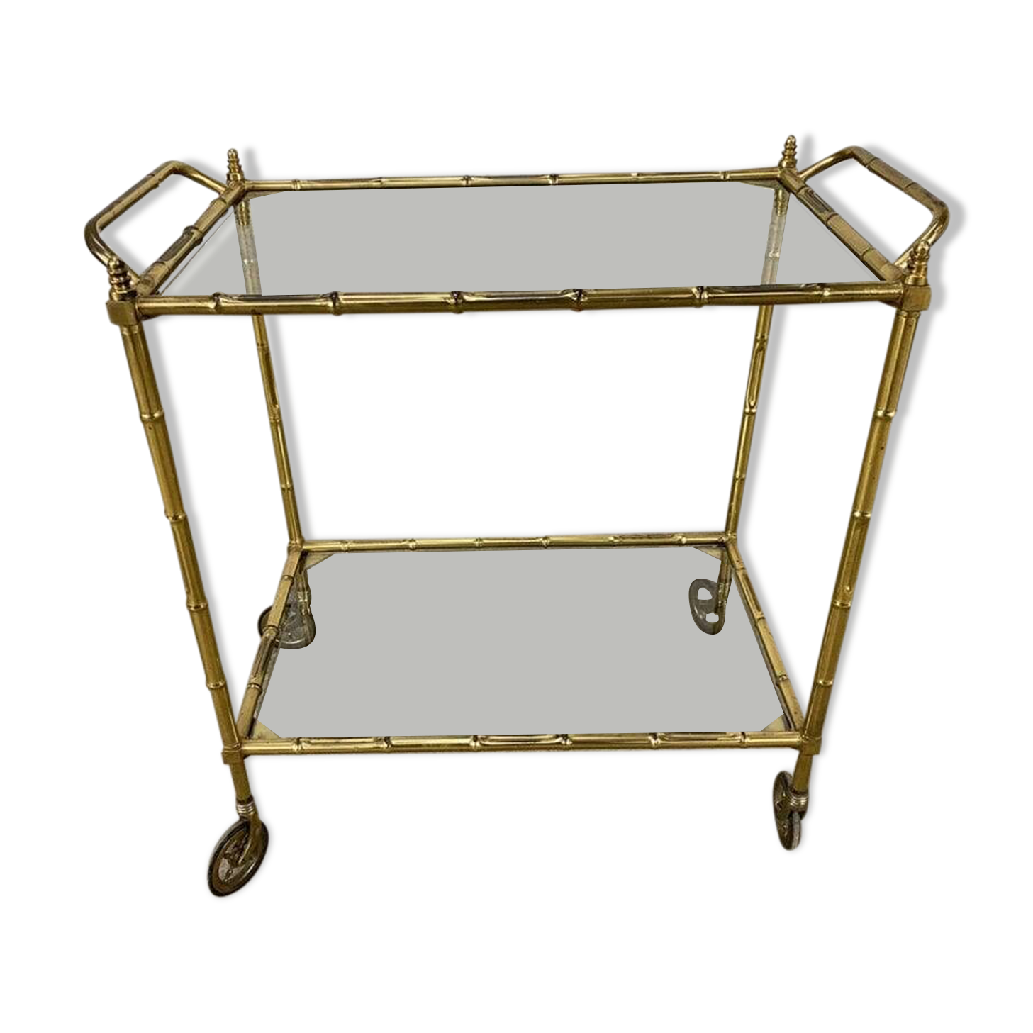1960s serving table in glass and gilded brass