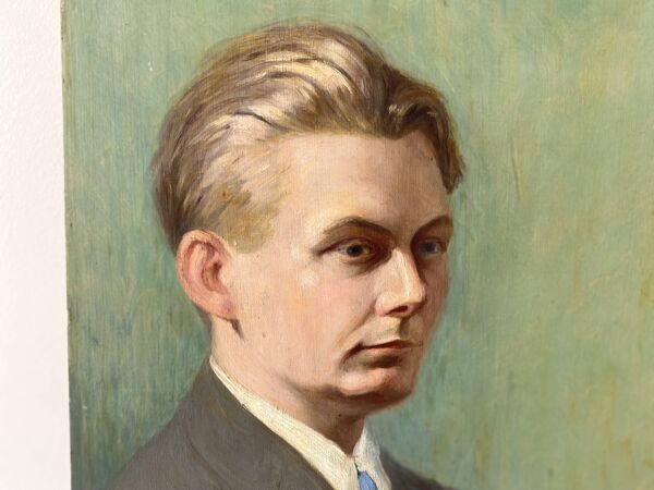 Portrait ancien à l'huile sur panneau 1920, peinture vintage d'un homme signée Cagnet