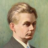 Old portrait in oil on panel 1920, vintage painting of a man signed Cagnet