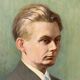 Old portrait in oil on panel 1920, vintage painting of a man signed Cagnet