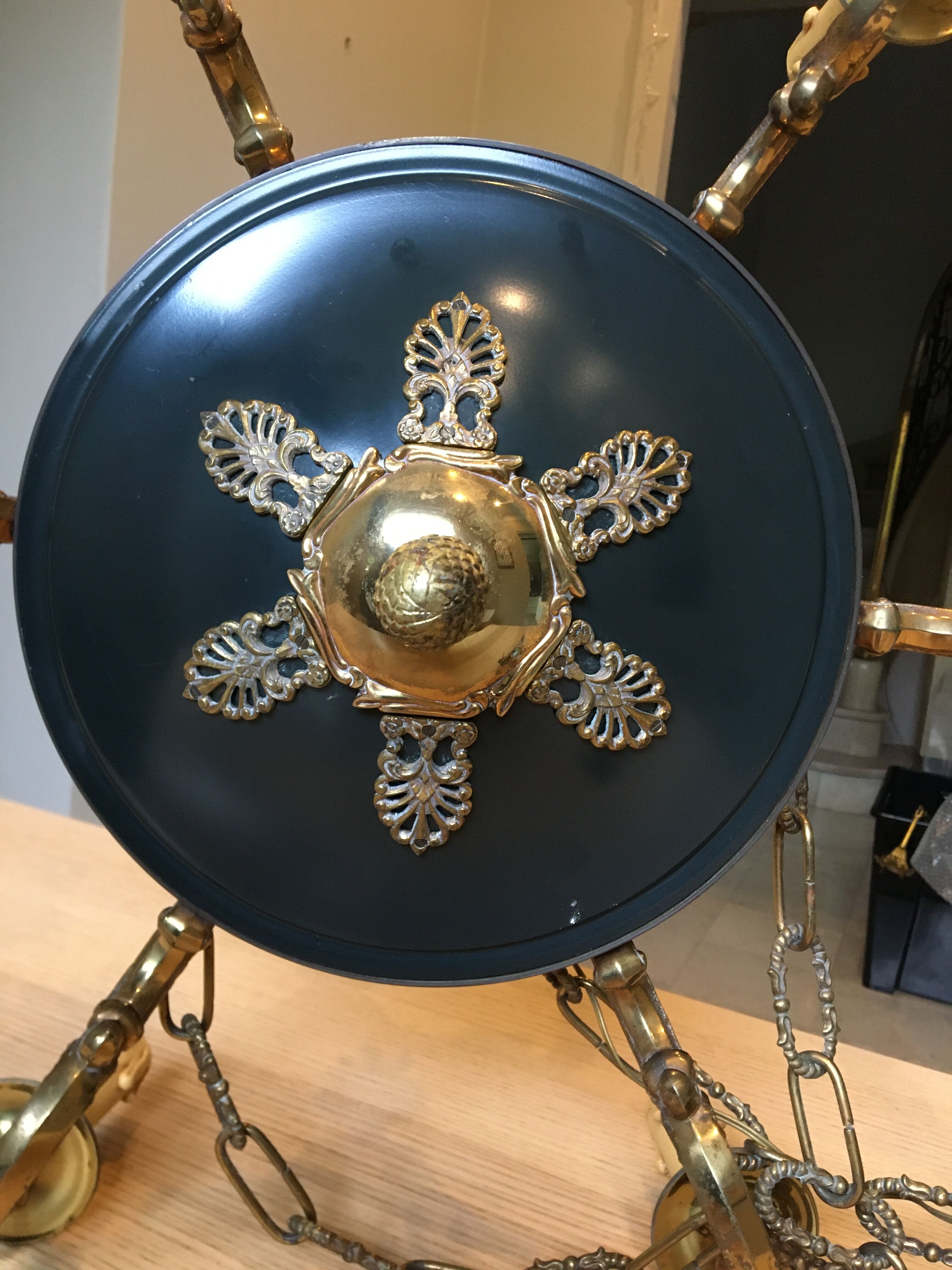 Suspension/chandelier, metal and bronze, 6 arms candles