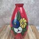 Vintage red glass vase – hand-painted floral decoration – signed Ar