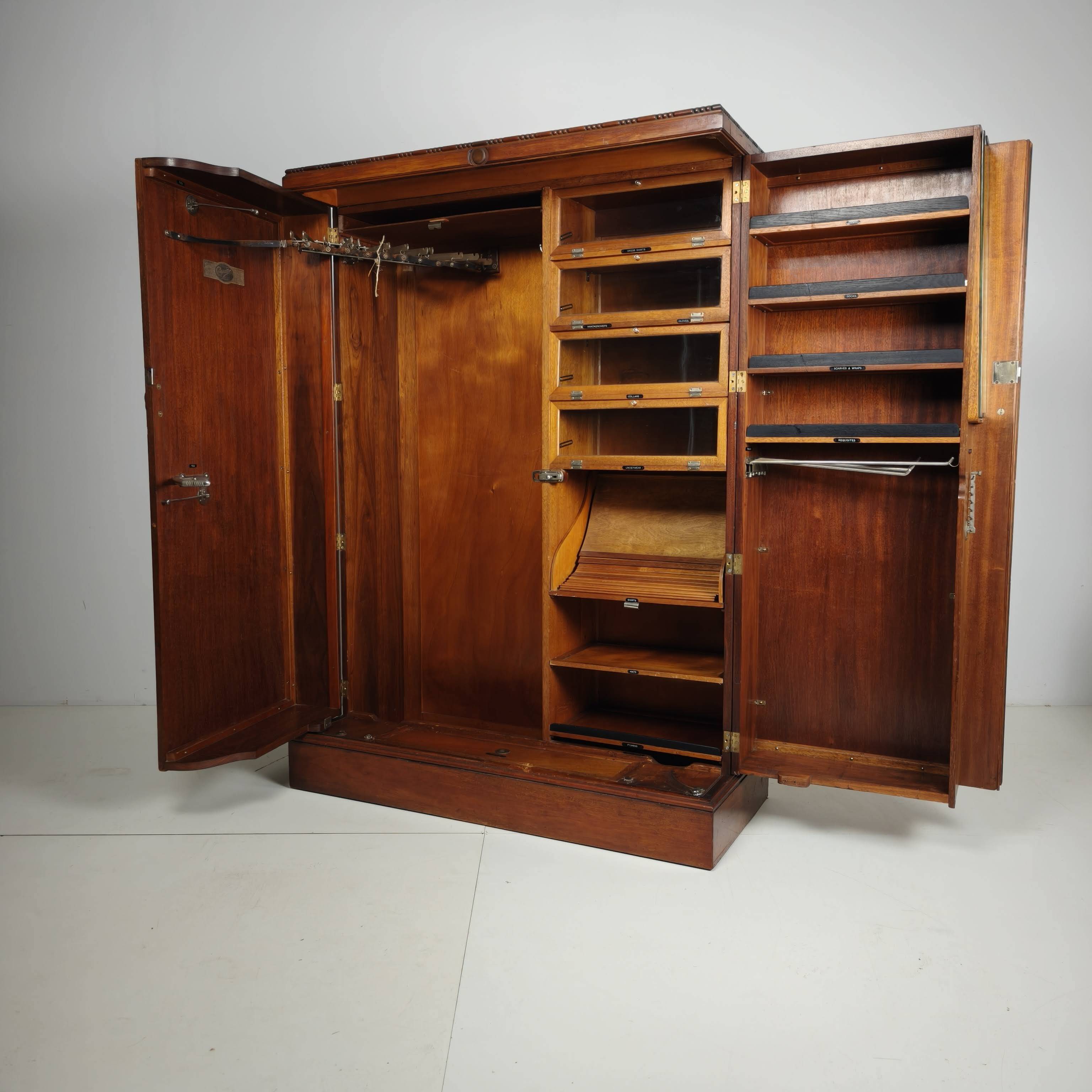 English Art Deco Light Burr Walnut Compactom Gentleman's Wardrobe