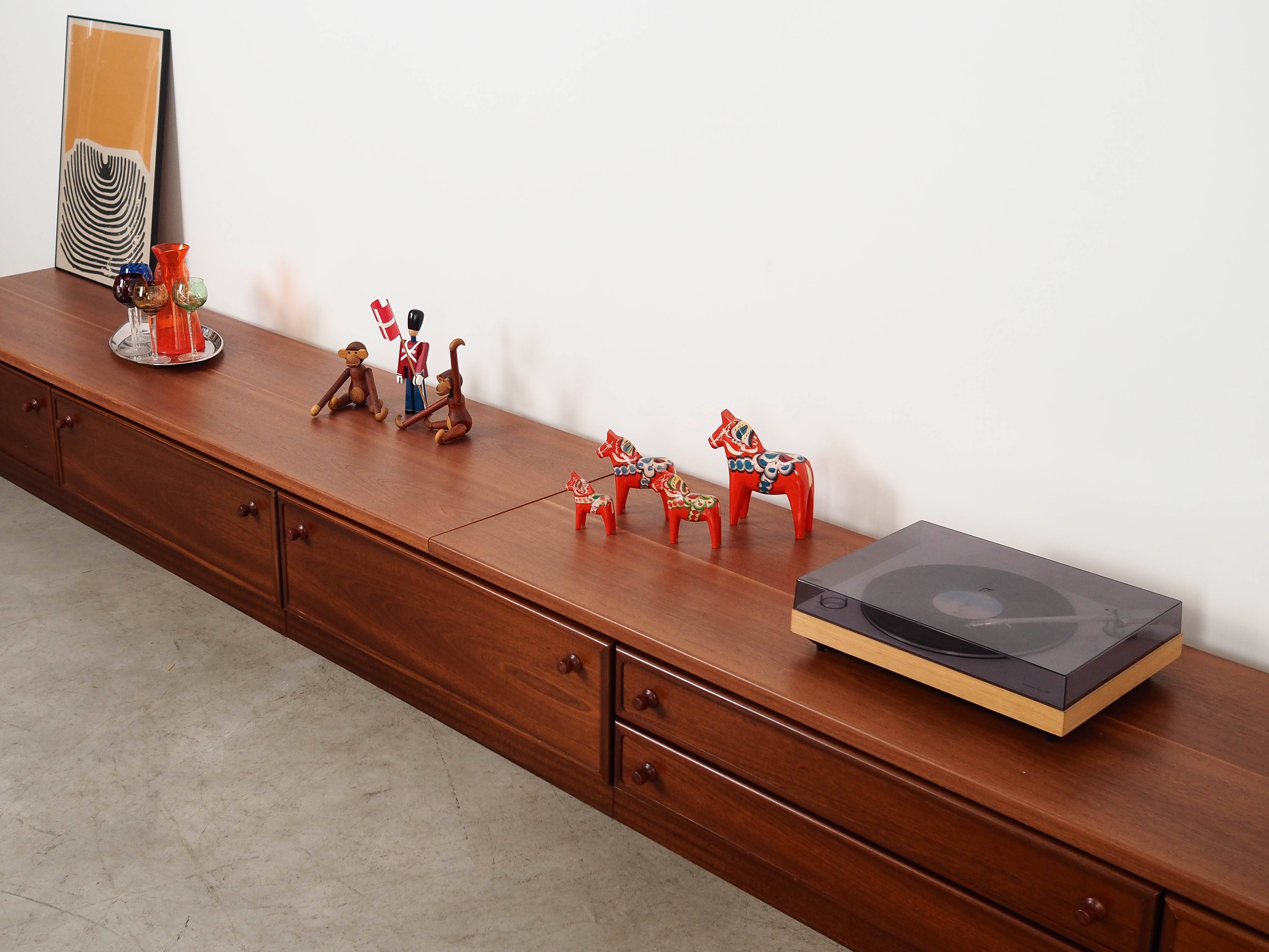 Low mahogany furniture, Danish design, 1970s, made in Denmark.