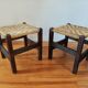Pair of handcrafted stools from Friuli in carved wood, Italy, circa 1960.