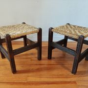Pair of handcrafted stools from Friuli in carved wood, Italy, circa 1960.