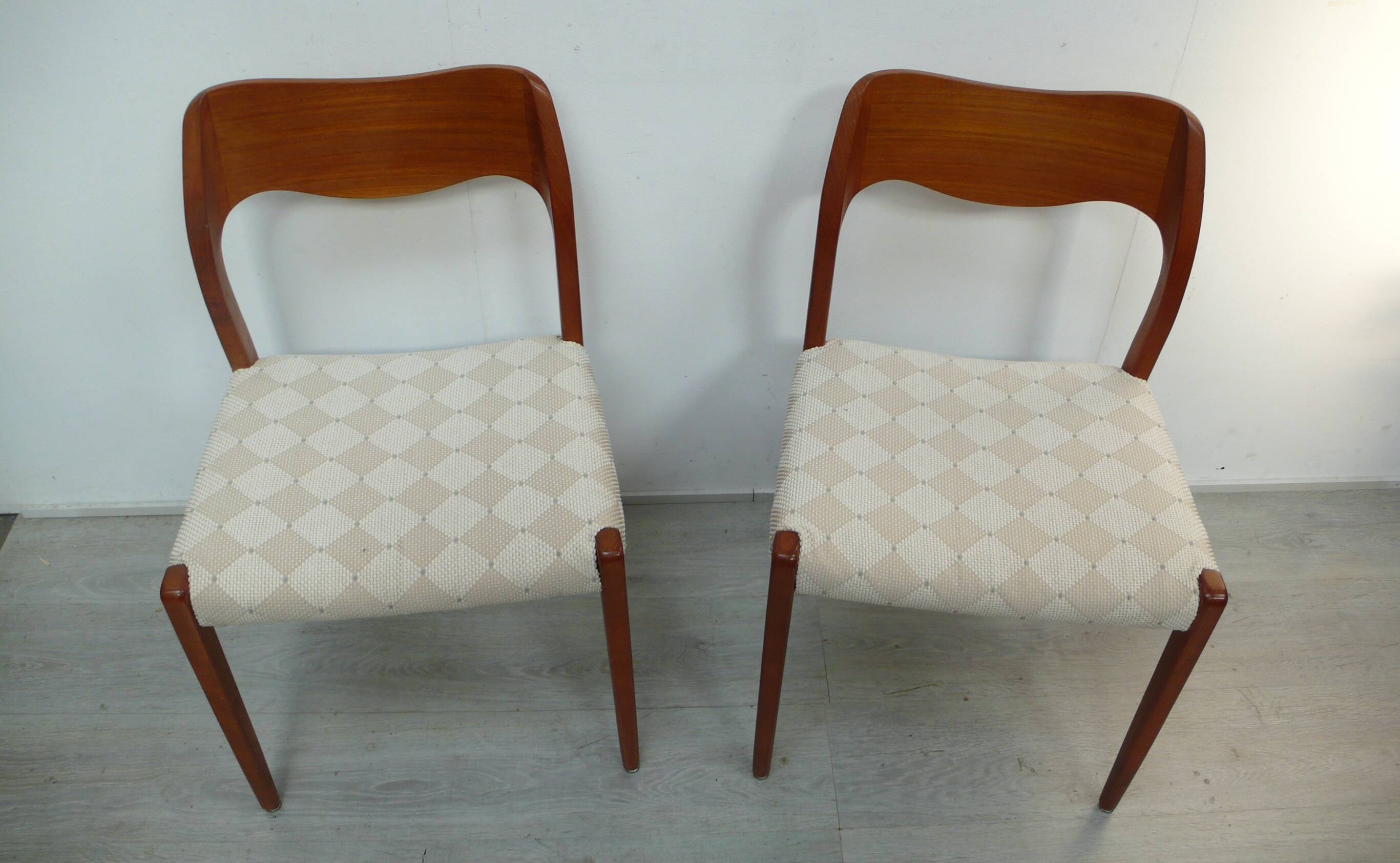 Two Teak Chairs Modell 71 by JLM Møllers Denmark, Niels Otto Møller 60s