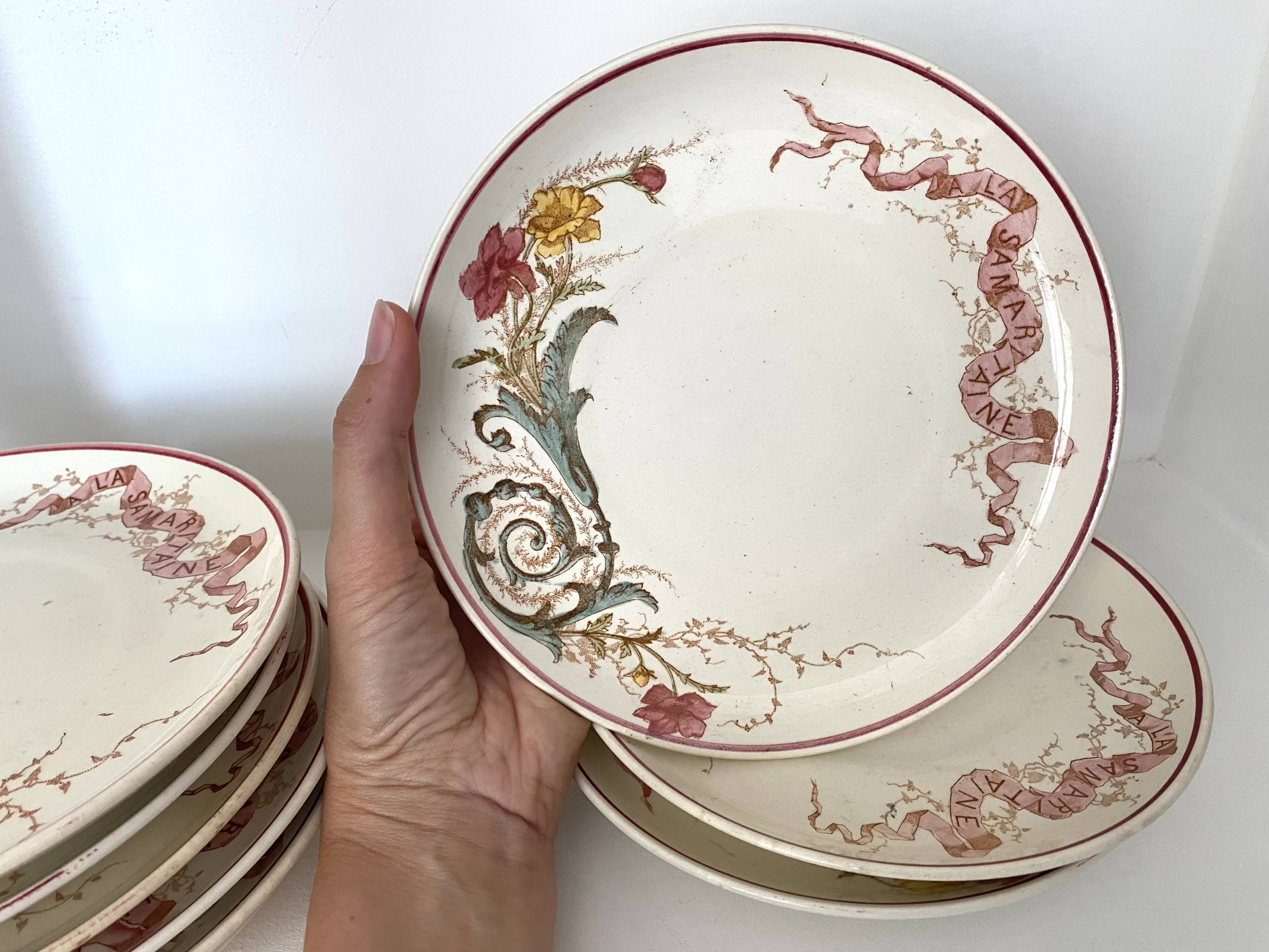Set of 9 dessert plates "A la Samaritaine" K&G Lunéville 1900, art nouveau service