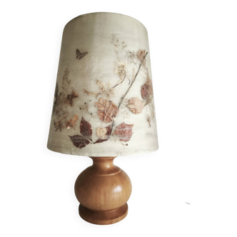 Lampe herbier, pied en bois tourné, vintage bohème